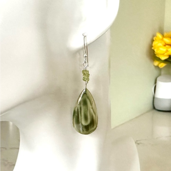 NEW Green Stone Earrings, Imperial Jasper, Peridot, Sterling, Prairie Ice - Picture 3 of 10